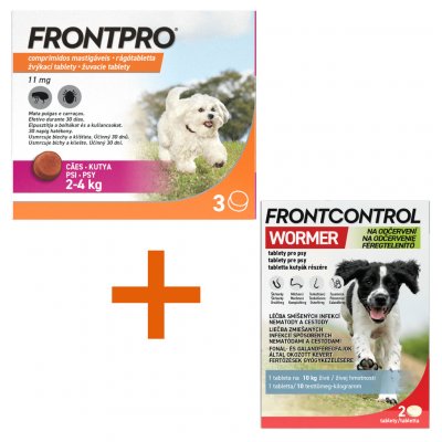 Frontpro 2-4 kg 11,3 mg 3 žvýkací tablety a Frontcontrol Wormer pro psy 10 kg 2 tablety – Hledejceny.cz