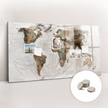 tulup Magnetická Tabule na Zeď Skleněná - Memo Board Kleněnou Přední Stranou - 5 magnetů v balení - 120 x 60 cm - Stará mapa světa