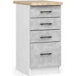 DobreSny Kuchyňská skříňka Olivia 4 zásuvky 40 cm Bílá / Beton / Dub Sonoma – Sleviste.cz