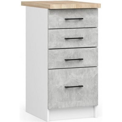 DobreSny Kuchyňská skříňka Olivia 4 zásuvky 40 cm Bílá / Beton / Dub Sonoma – Sleviste.cz