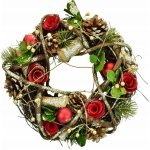 Dommio Věnec s červenými kvítky a šiškami Ø25 cm – Hledejceny.cz