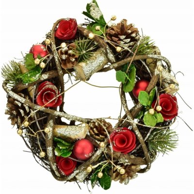 Dommio Věnec s červenými kvítky a šiškami Ø25 cm – Hledejceny.cz