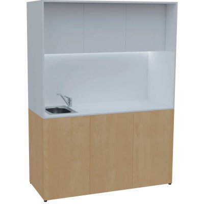 KUCH - CUBE PLUS 3 kuchyňka, vybavení - dřez + baterie, 2000x1480x600 mm, LED osvětlení, dvířka, javor horský/bílá – Sleviste.cz