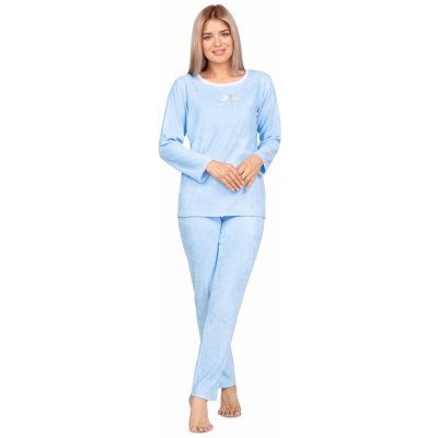 Sweet dámské dlouhé froté pyžamo s výšivkou modrá