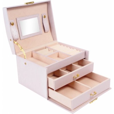 ISO 6400 šperkovnice se zrcadlem na klíč růžová – Zboží Dáma