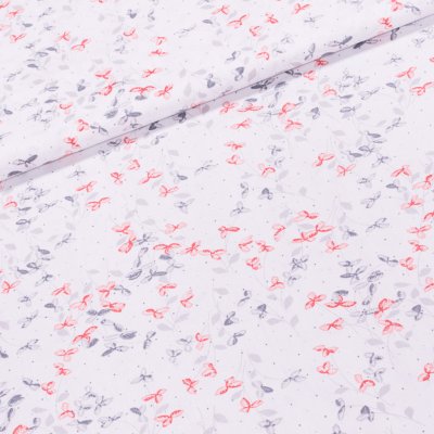 Bavlněné plátno 203000/250, červené a šedé lístky na bílé, š.160cm (látka v metráži) – Zboží Mobilmania