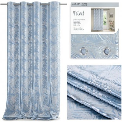 Závěs SILVERLEAVES barva světle modrá tištěný styl glamour stříbrné průchodky velvet 140x245 AmeliaH – Hledejceny.cz