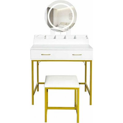 Aga toaletní stolek se zrcadlem a osvětlením matný bílý MRDT24 – Hledejceny.cz