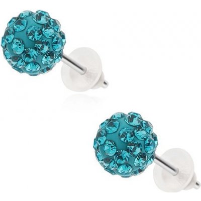 Šperky eshop ocelové náušnice třpytivé Shamballa kuličky světle modré zirkony SP41.10 – Zboží Mobilmania