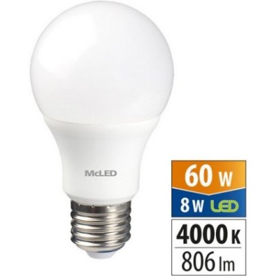 McLED LED žárovka E27 8W 60W neutrální bílá 4000K – Zbozi.Blesk.cz