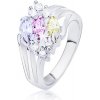 Prsteny Šperky eshop lesklý prsten stříbrné rozvětvená ramena s barevnými oválnými zirkony L10.08