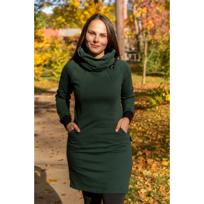 Jsem máma BIO kojicí mikinové šaty se skrytými zipy tmavě zelené – Zboží Dáma