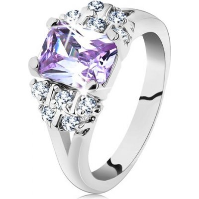 Šperky eshop prsten ve stříbrném odstínu s rozvětvenými rameny světle fialový zirkon G11.18 – Zboží Mobilmania