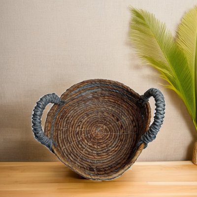 Kulatý košík z banánových listů a rafiie - šedý, větší (⌀26 cm) – Hledejceny.cz