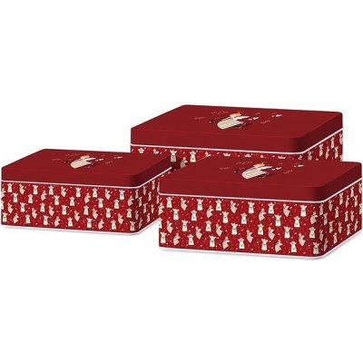 Emocio Plechová hranatá dóza Holiday SpiritT červená 210 × 210 × 83 180 × 180 × 75 3 ks, – Zboží Dáma