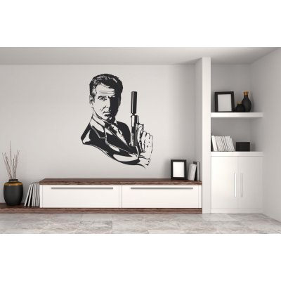 Lepy.cz Samolepka na zeď James Bond - Pierce Brosnan rozměry 40x53cm Černá