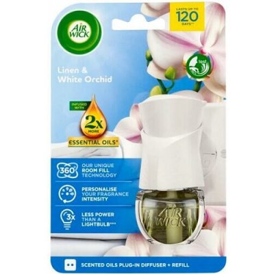 Air Wick Essential Oils Linen & White Orchid Prádlo a orchidej elektrický osvěžovač vzduchu komplet 19 ml – Zboží Dáma