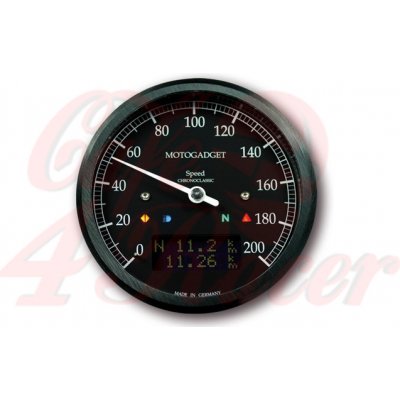 Motogadget Chronoclassic Tachometr 0-200 km/h, číselník a prstenec černý, černý LC displej – Zboží Mobilmania