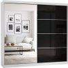 Šatní skříň Idzczak Multi 31 233 cm se zrcadlem a posuvnými dveřmi Bílá / černá lesklá