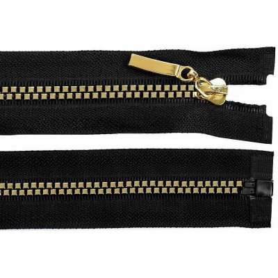 Zip kostěný dělitelný No 5 - čtvercové zoubky barva černá - zlatá délka 90 cm – Hledejceny.cz
