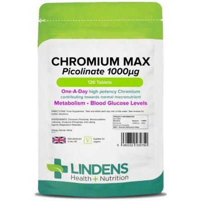 LINDENS Health + Nutrition Chrom pikolinát Max 1000 μg 120 tablet – Hledejceny.cz