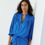 Jednobarevná halenka s výstřihem na knoflíčky modrá – Hledejceny.cz