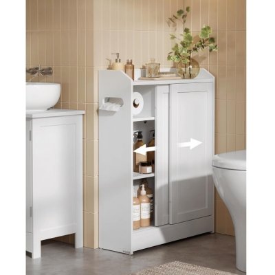 VASAGLE Koupelnová skříňka úzká s posuvnými dvířky bílá – Zboží Dáma