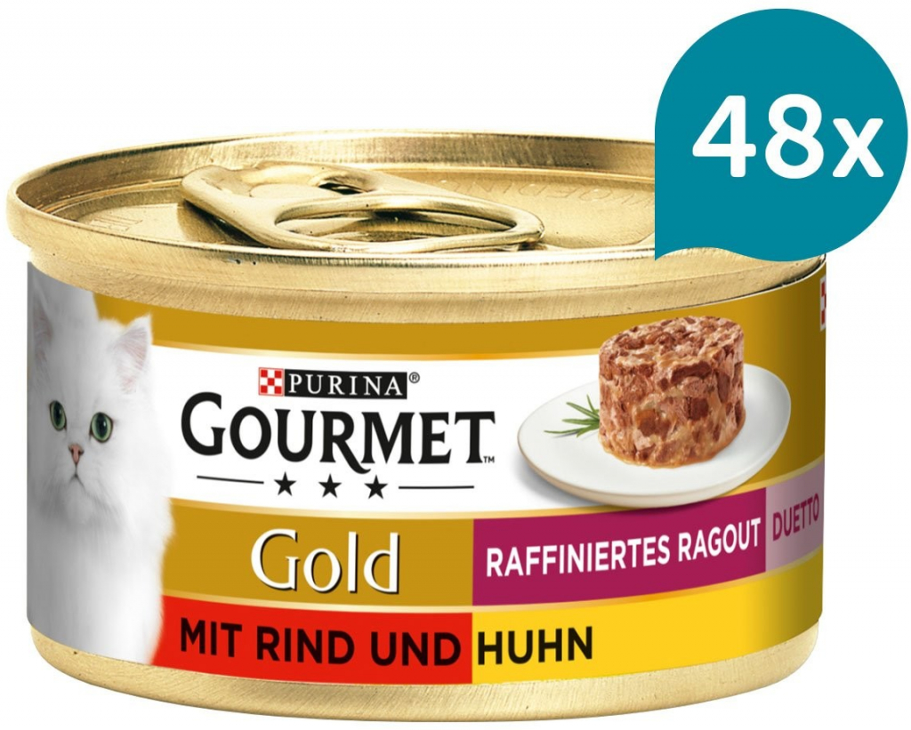 Gourmet Gold Rafinované ragú Duetto s hovězím a kuřecím masem 48 x 85 g
