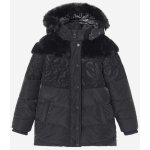 Desigual Kids Exterior dívčí vzorovaná zimní bunda s kapucí a umělým kožíškem černá