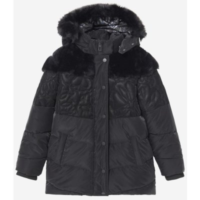 Desigual Kids Exterior dívčí vzorovaná zimní bunda s kapucí a umělým kožíškem černá – Zbozi.Blesk.cz
