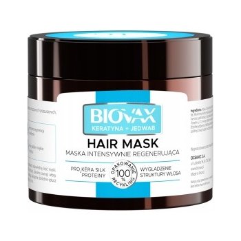 L'biotica Biovax Keratin & Silk regenerační maska pro hrubé vlasy (Paraben & SLS Free) 250 ml