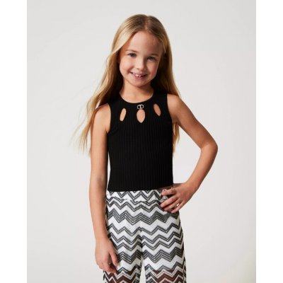 Twinset top úpletový s průstřihy žebro černý – Zbozi.Blesk.cz