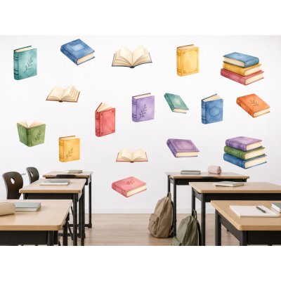 Nalepte.cz Knihy a knížky samolepky na zeď pro školy a školky arch 45 x 42 cm – Zboží Mobilmania