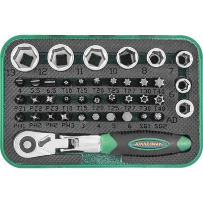JONNESWAY RD02040S Gola sada 1/4", nástrčné hlavice, bity a kloubová ráčna, 40 kusů – Zboží Dáma