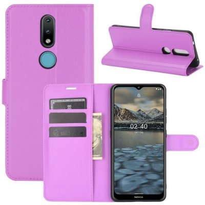 Litchi PU kožené peněženkové na mobil Nokia 2.4 - fialové – Zboží Živě