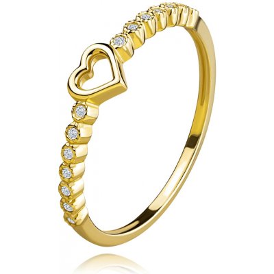 Šperky Eshop Zlatý prsten ze žlutého zlata obrys srdce čiré zirkonové květy S5GG261.05 – Zboží Mobilmania