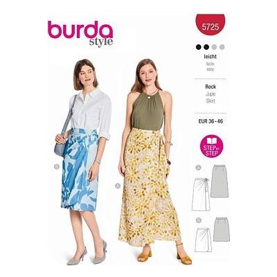 Střih Burda červený 5725 - zavinovací sukně, sukně se sklady – Zboží Dáma Střih Burda červený 5725 - zavinovací sukně, sukně se sklady – Zboží Dáma