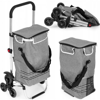 ModernHome PGJSFC023-GY Skládací nákupní vozík s taškou do schodů, 30 l, termo kapsa, šedý – Zbozi.Blesk.cz