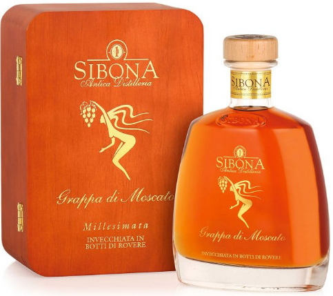 Sibona Grappa Di Moscato 44% 0,7 l (dřevěný box)