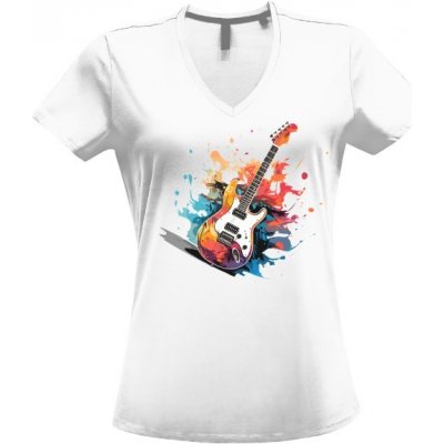 Tričko s potiskem Kytara v plamenech dámské Bílá – Sleviste.cz