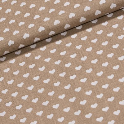 Bavlněné plátno bílá srdíčka na béžové, š.140cm (látka v metráži) – Zboží Dáma