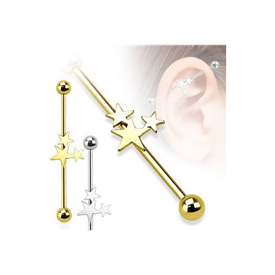 Piercingate Industrial piercing hvězdičky PIN00067 Zlatá Kuličky: – Zboží Mobilmania