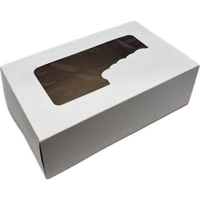 Papírová krabička na dezerty bílá s okénkem 25x15x8 cm