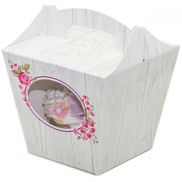 Dortisimo Svatební krabička na cupcake vzor dřevo s květinami (7,5 x 7,5 x  9,3 cm) od 24 Kč - Heureka.cz