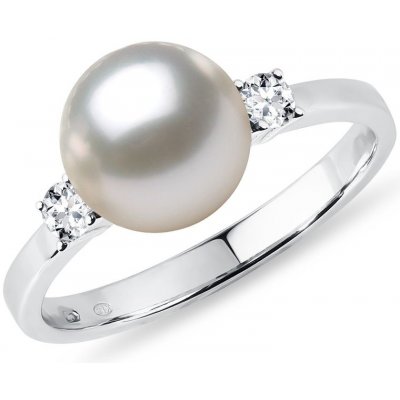 Zlatý prsten s Akoya perlou a diamanty KLENOTA K0309022