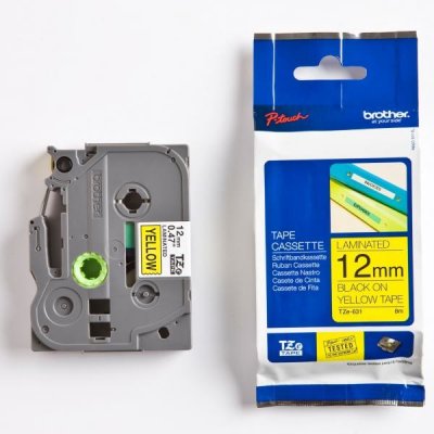 Páska do štítkovače Brother TZe-631, 12mm, černý tisk/žlutý podklad, originál – Sleviste.cz