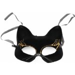 maska škraboška sametová s glitry kočka černá zlatá