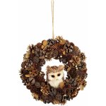 MagicHome Vianoce Věnec MagicHome Vánoce přírodní závěsný hnědý se sovou 30 x 8 cm – Zboží Dáma