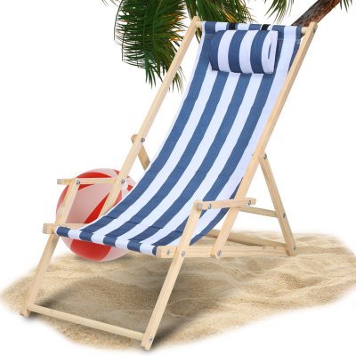 SWANEW Deckchair Beach Deckchair Relax Lounger Self-assembly Modrá Bílá – Zbozi.Blesk.cz