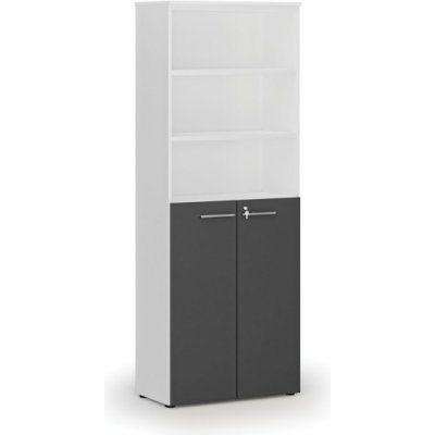 Primo Kombinovaná kancelářská skříň WHITE, dveře na 3 patra, 2128 x 800 x 420 mm, bílá/grafit – Zboží Mobilmania